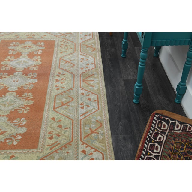 1970s Vintage Turkish Handmade Wool & Cotton Orange Area Rug For Sale In San Francisco - Image 6 of 11