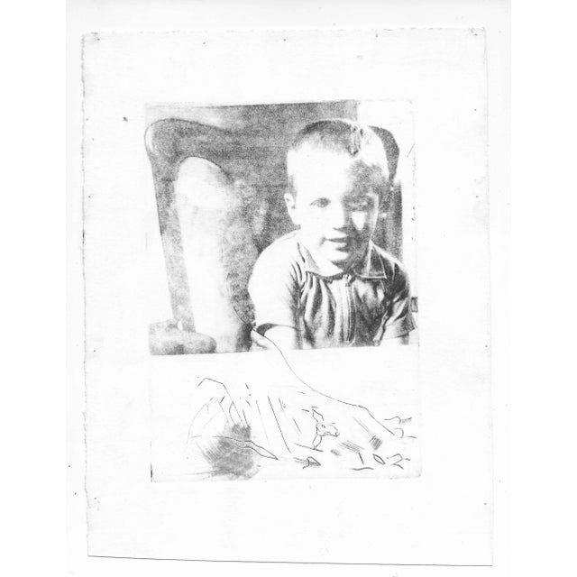 Etching and litho of a child's portrait against a concert scene with a man playing guitar. By Dublin-born artist Cathal...