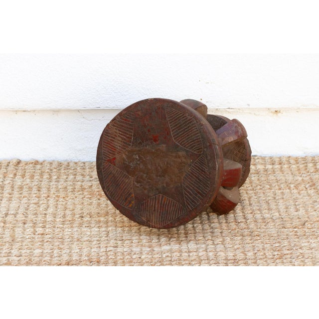 Wood Handcarved Semi-Abstract Painted African Stool For Sale - Image 7 of 9