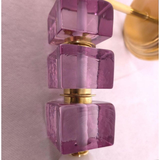 1990s Pink and Purple Murano Glass Sconces - a Pair For Sale - Image 11 of 13