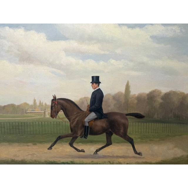 John Grant 1887 Victorian Equestrian Oil Painting of a Gentleman Riding in Hyde Park An elegant Victorian equestrian...
