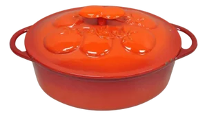 Technique 4 Quart Red Cast Iron Dutch Oven Covered Pot With Tomato Design on Lid
