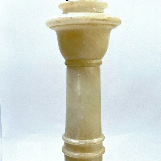 Stone 1950's Carved Alabaster Column Table Lamps - Pair For Sale - Image 7 of 12