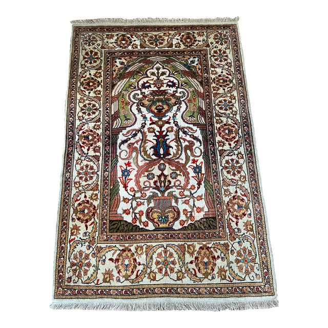 Vintage Turkish Hereke Silk Textile For Sale