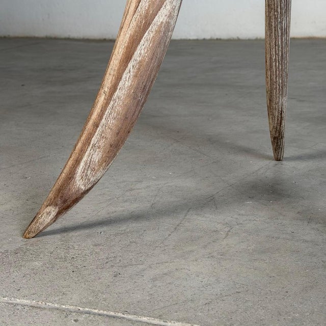 French Bleached Oak Side Table with Glass Top and Brass Detail, 1940s For Sale - Image 14 of 18