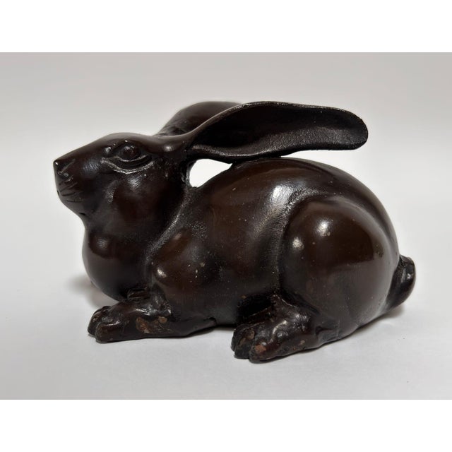 Japanese old vintage hand cast bronze animal rabbit hare figure. Bronze Okimono figural long eared rabbit hare from Japan....