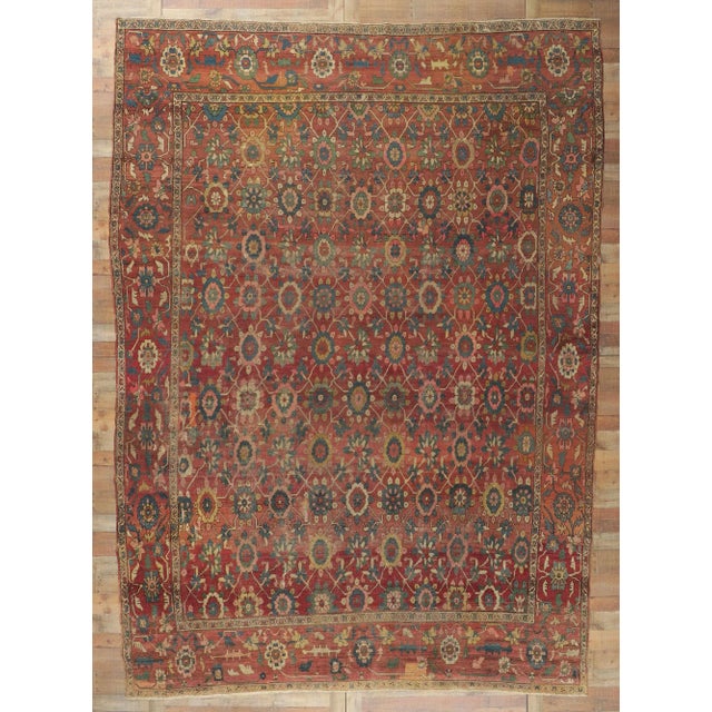 Brick Red Antique Persian Bakshaish Rug - 10'09 X 14'08 For Sale - Image 8 of 9