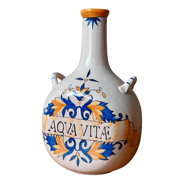 Antique-Style Aqua Vitæ Earthenware Flask For Sale