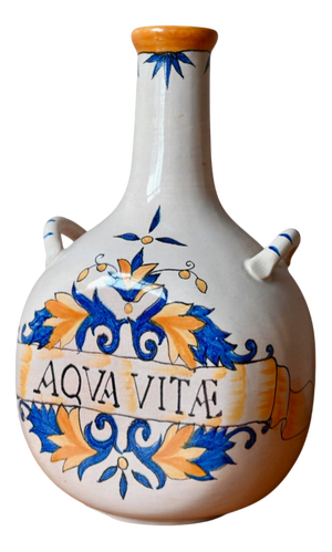 Antique-Style Aqua Vitæ Earthenware Flask