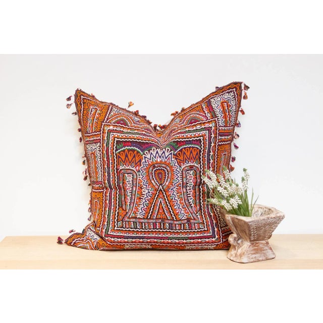 Orange Jasmine Rajasthani Embroidered Decorative Pillow For Sale - Image 8 of 8