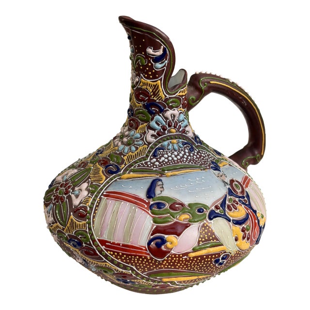Satsuma Moriage Style Enameled Wine Pitcher For Sale