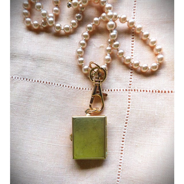 Vintage Four Photo Etched Locket, Pink Pearl Chain, Faceted Pacific Opal Stone, Lobster Claw For Sale - Image 10 of 12
