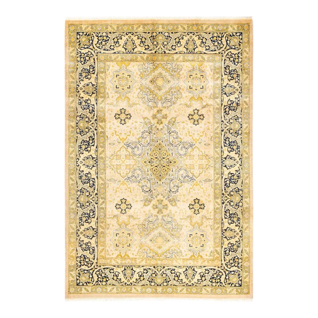Mogul, One-of-a-Kind Hand-Knotted Area Rug in Ivory, 6' 1" x 9' 0" For Sale