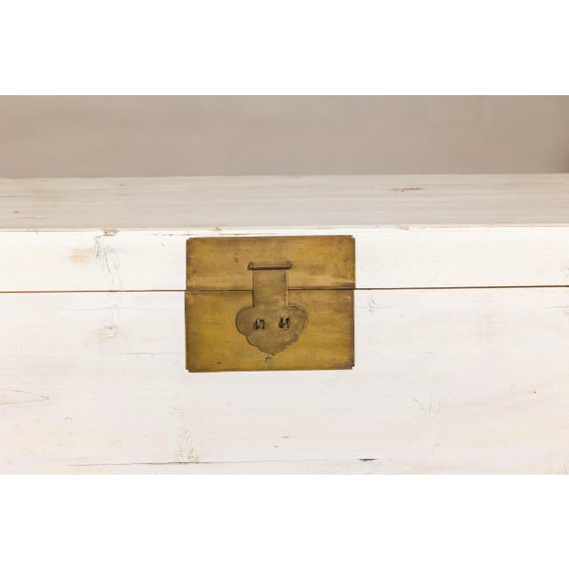 Mid 20th Century Whitewashed Blanket Chest with Brass Hardware and Storage For Sale - Image 12 of 12