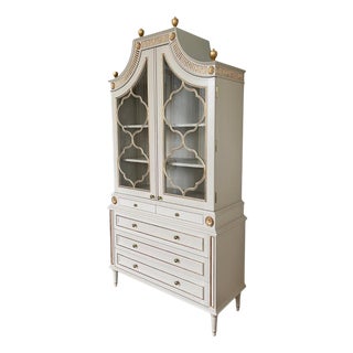 Vintage Painted Oak Vitrine Cabinet with Giltwood Details by Jean-Rémy Couradette, 1998 For Sale