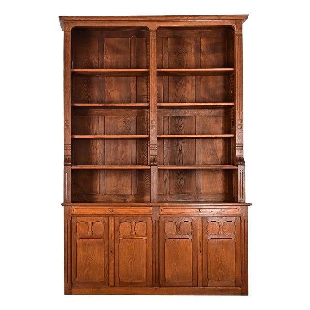 French Mid-Century Oak Bookcase For Sale