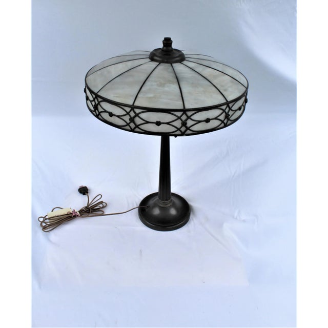 1940s Mid-Century Glass With Acorn Pulls Lead Foil Lamp on Original Base For Sale - Image 11 of 11