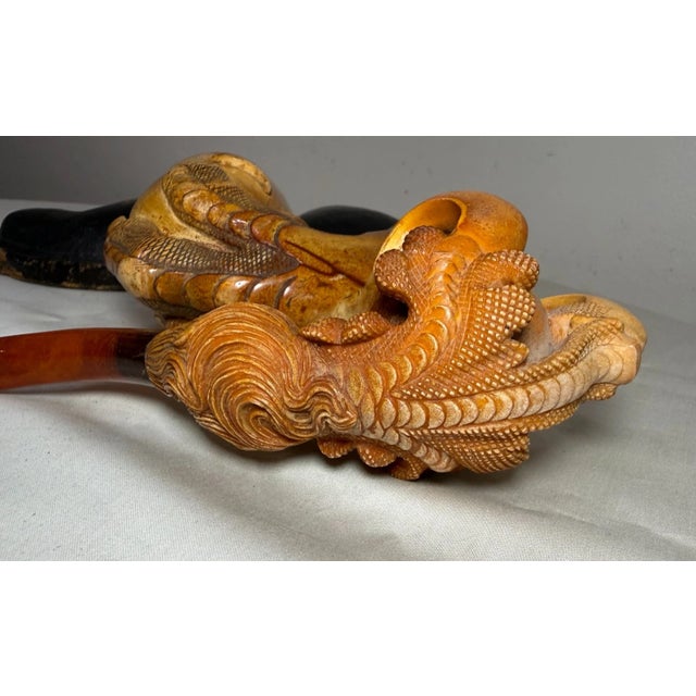 2 Large Antique 1800's Hand Carved Dragon Claw Talon Meerschaum Smoking Pipe For Sale - Image 9 of 18