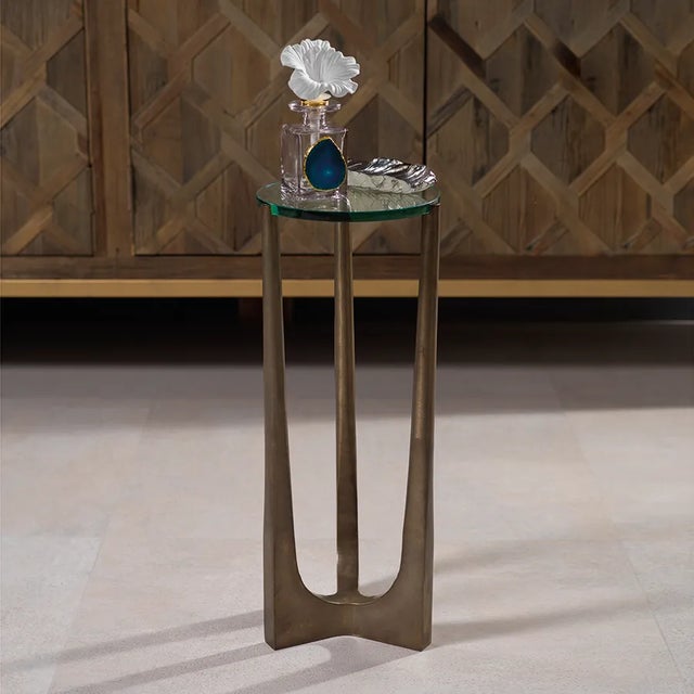 Contemporary 21" High Cortina Drink Table with Glass Top For Sale - Image 3 of 4