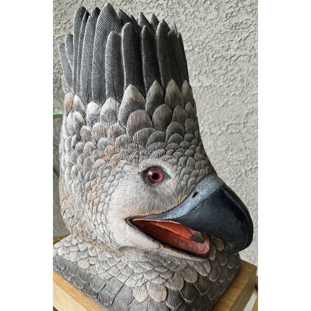 Circa 1991 Stylistic Hand Carved Wooden "Golden Eagle Head" Bust - Santa Fe, New Mexico For Sale - Image 11 of 18