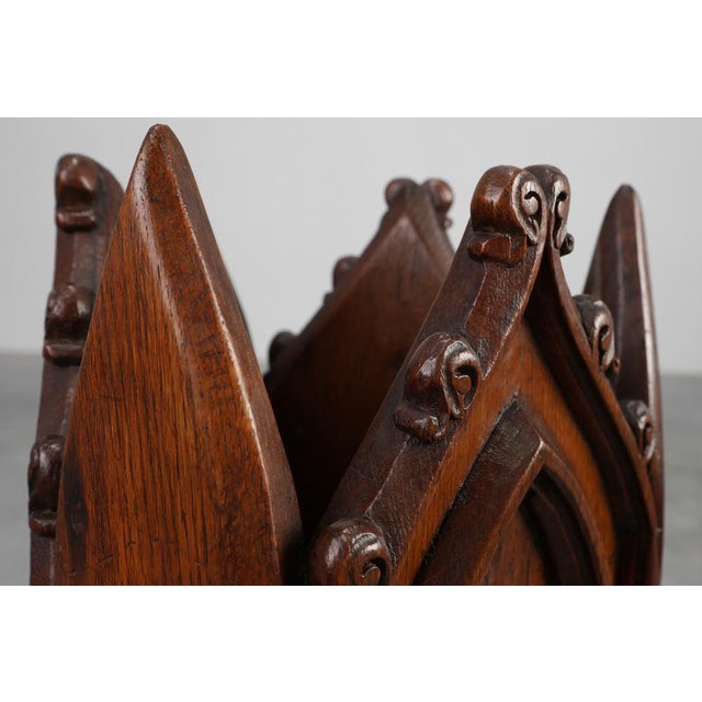 Wood 19th Century Neo-Gothic Oak Umbrella Stand with Sculptural Carving, France For Sale - Image 7 of 12