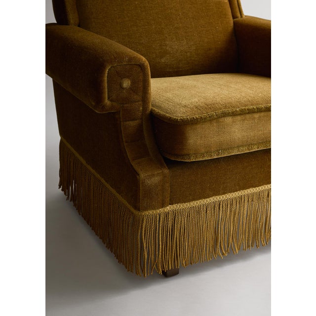 1950s Vintage 1950s Scandinavian Mohair Wingback Lounge Chair With Fringe For Sale - Image 5 of 5