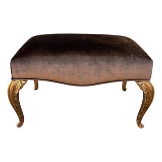 Maison Jansen Style Giltwood Palm Leaf Bench - Silk Velvet For Sale