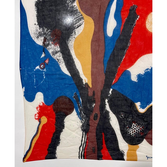 Blue Josep Guinovart Bertrán, Bold Abstract Latin American Screenprint Scarf Textile Art Print Josep Guinovart For Sale - Image 8 of 10