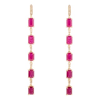 7 Ct Ruby & Diamond Dangle Etruscan Revival Earrings in 14k Gold- A Pair For Sale