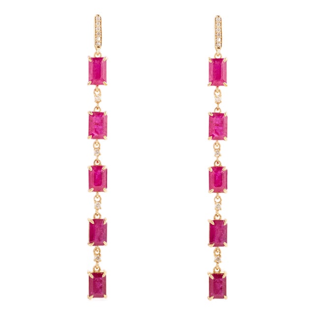 7 Ct Ruby & Diamond Dangle Etruscan Revival Earrings in 14k Gold- A Pair For Sale