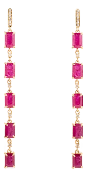 7 Ct Ruby & Diamond Dangle Etruscan Revival Earrings in 14k Gold- A Pair