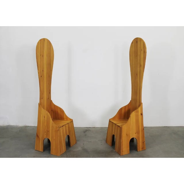 Mid-Century Modern Fratina High Chairs in Pine by Mario Ceroli for Poltronova, 1972, Set of 8 For Sale - Image 3 of 8