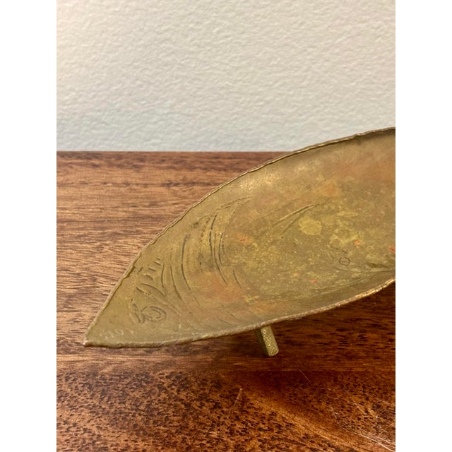 Bronze Vintage French Bronze Leaf Dish by Loys Paris, Fish Motif Catchall For Sale - Image 8 of 9