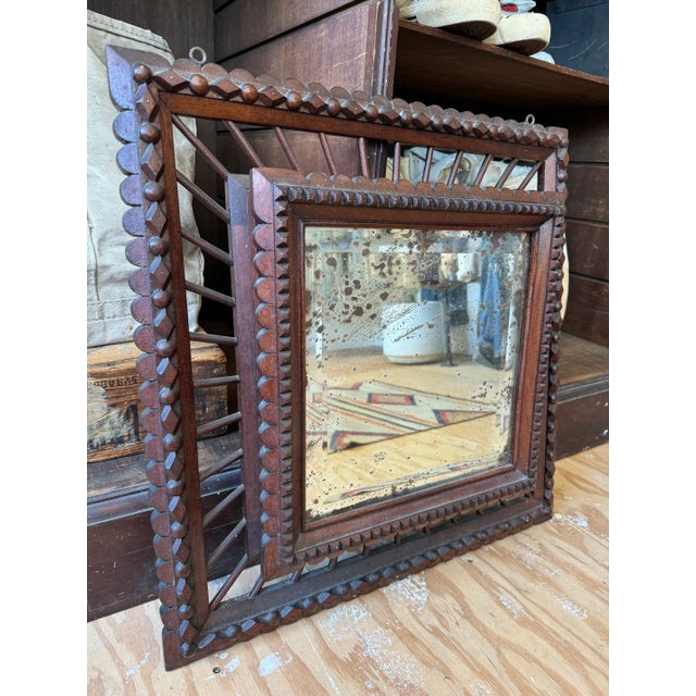 Antique 19th Century Tramp Art Large Wooden Mirror, 1800s For Sale - Image 12 of 12