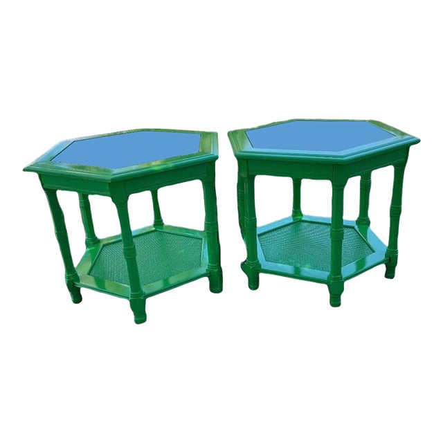 A Pair of Mid-20th Century Hexagonal Accent Tables Glass Top For Sale