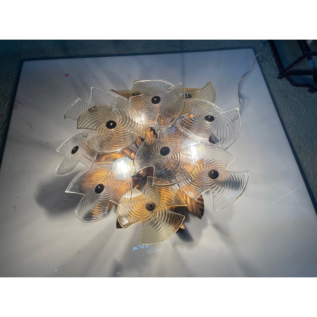 Murano Glass Flower Flush Mount with Tole Gilt For Sale - Image 4 of 13