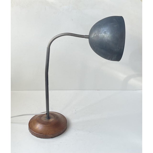 Vintage Scandinavian Industrial Table Lamp in Oak & Grey Steel, 1950s For Sale - Image 10 of 12