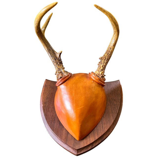 A striking piece of American sporting décor, this sculptural deer antler trophy mount was handcrafted by artist Karl E....