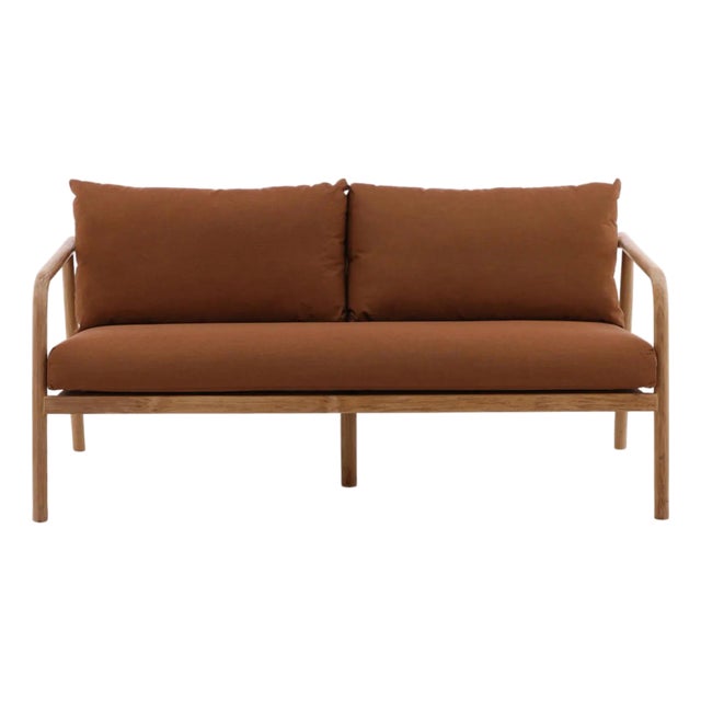 Outdoor Rust Cushion Teak Sofa For Sale