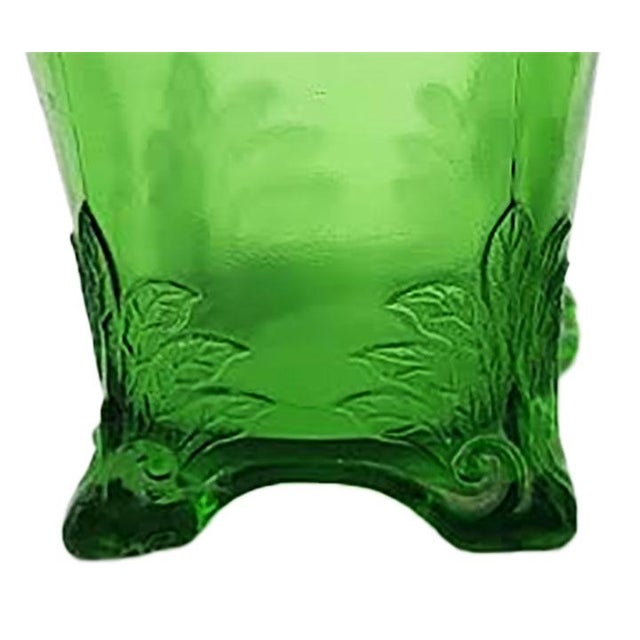 Victorian Antique Circa.1903 Jefferson Glass Green Opalescent Swag With Brackets Footed Spooner For Sale - Image 3 of 4