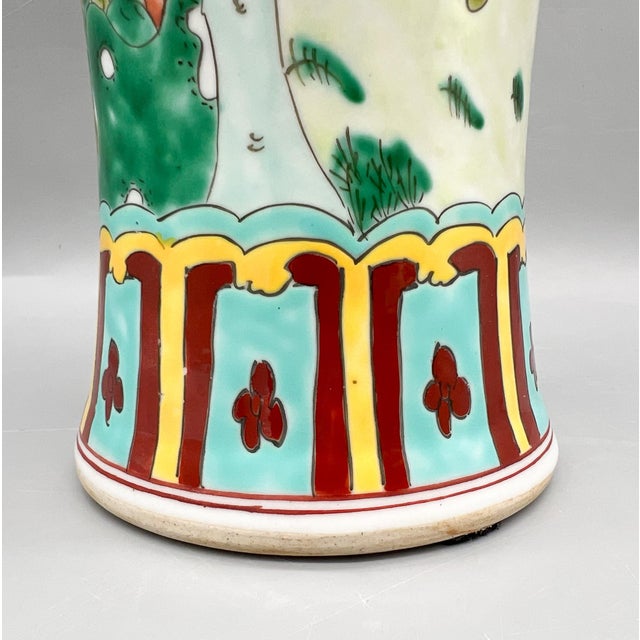Large Hand-Painted Chinese Famille Verte Porcelain Vase With Phoenix – Chinoiserie / Asian Traditional For Sale - Image 10 of 12