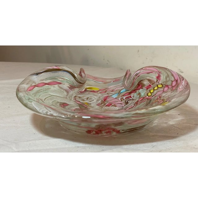 Large Vintage Hand Blown Murano Glass Cigarette Cigar Ashtray Italy Latticino For Sale - Image 4 of 13