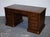 Vintage Hekman Usa Twin Pedestal Desk with Brown Leather Top Brass Handles For Sale - Image 3 of 18