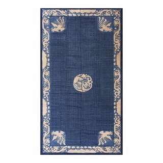 1880s Royal Blue Antique Dragon Greek Key Chinese Peking Qing Dynasty Rug For Sale