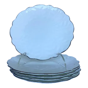 1980s Aynsley John England “Spring Crocus” Dinner Plate -Set of 5, Glossy White, Crocus Design & Platinum Trim