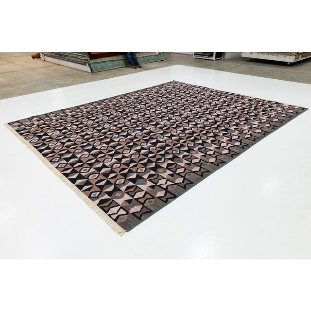 Modern Handmade Kilim Wool Area Rug– Flatweave Abstract Neutral Tones by Apadana For Sale - Image 4 of 12