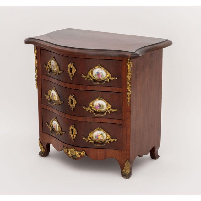 Louis XVI Style Porcelain and Gilt Metal Mounted Mahogany Diminutive Commode For Sale In New York - Image 6 of 9