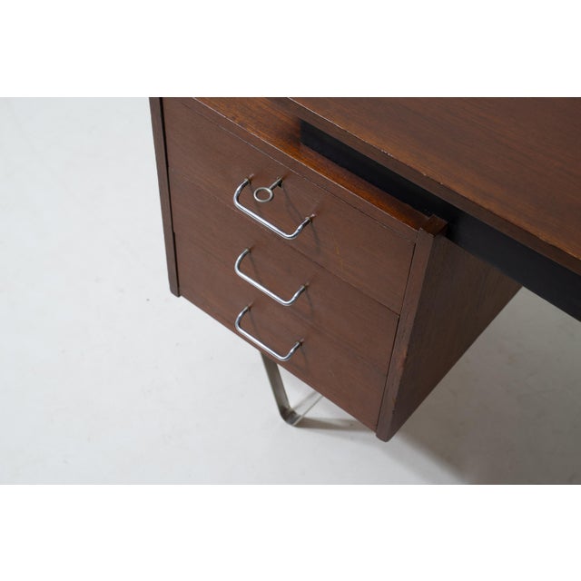 Brown Minimalist Floating Hairpin Desk by Nijkerk, 1950s For Sale - Image 8 of 11