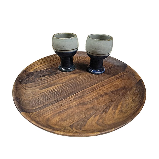 2010s Andrew Pearce Hand Crafted Black Walnut Round Serving Platter For Sale - Image 5 of 11