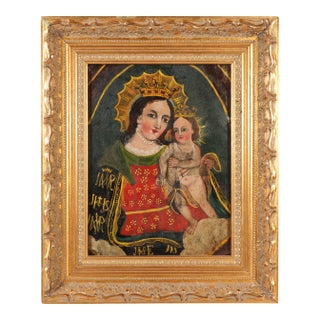 Our Lady of Refuge for Sinner, Oil on Tin, 19th Century For Sale
